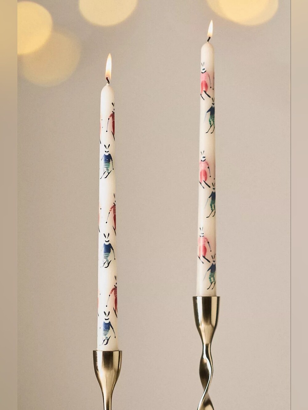 Anthropologie Festive Handpainted Taper Candles, Set of 2